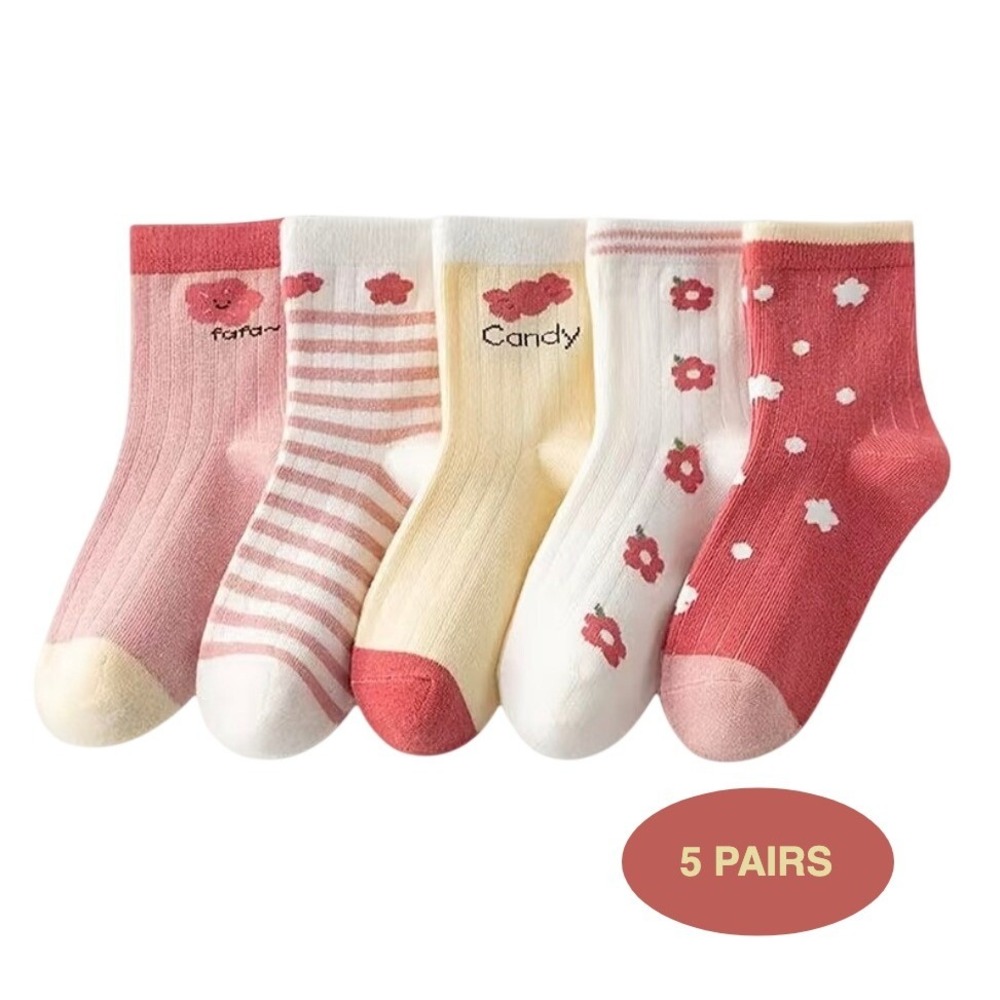 Girls Polychrome Floral Spring Whimsical Socks 6-8 Pink Casual Pastel 5 Pairs